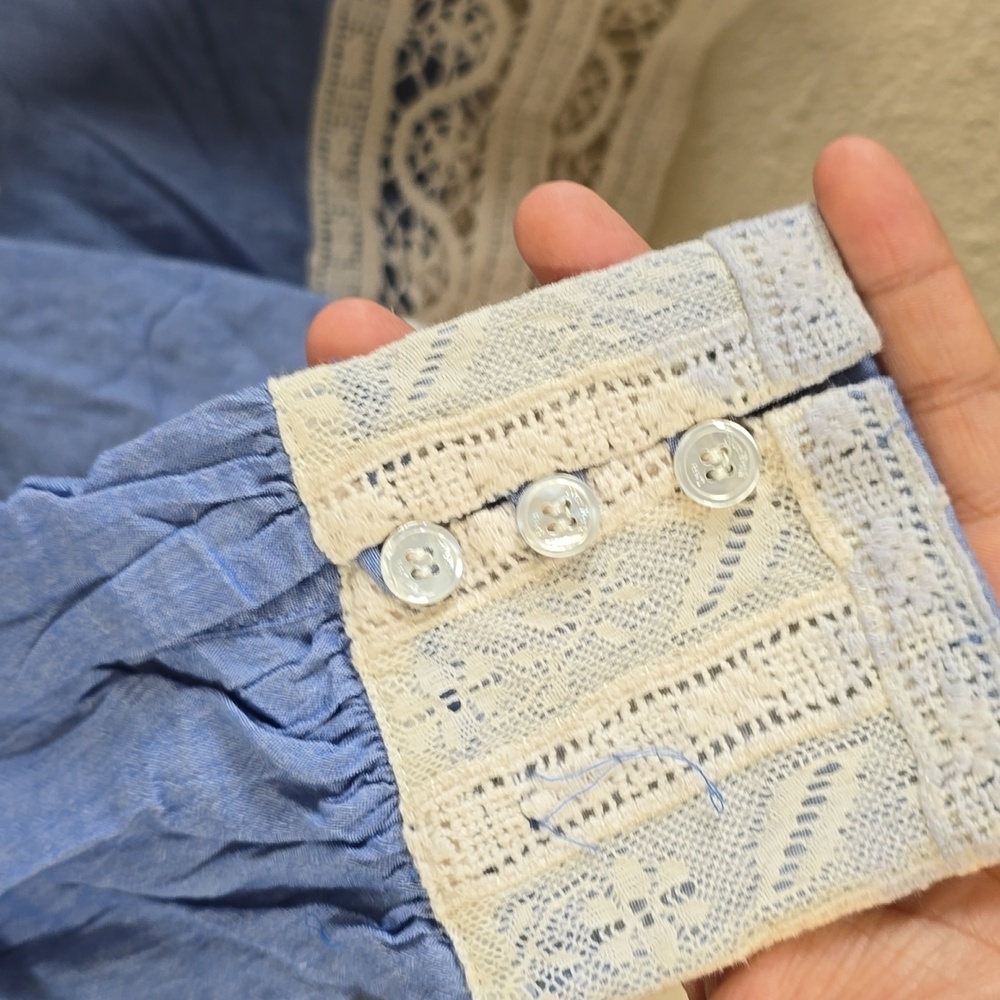 Blue Lace Trim Blouse - Picture 6 of 8